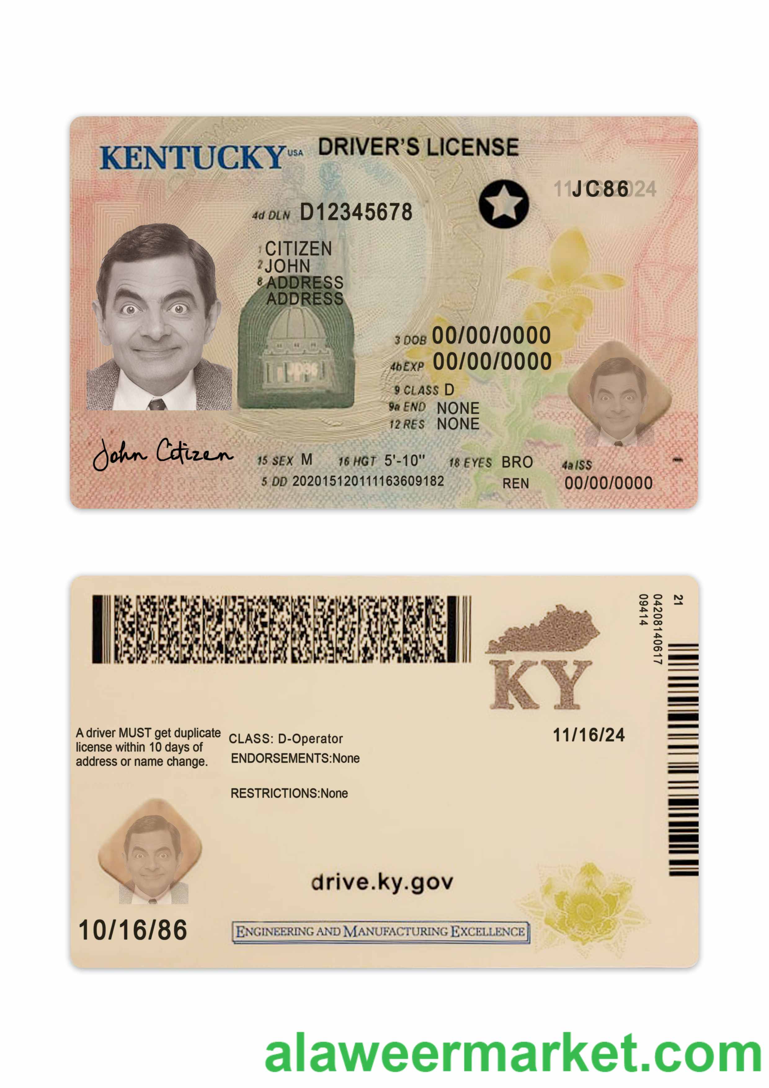 USA Kentucky driving license 2020-present